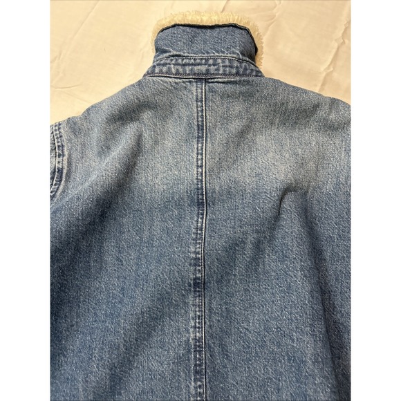 J Crew Jean Jacket Womens Size Small Sherpa Lined Blue Denim Trucker Rancher - Picture 11 of 12